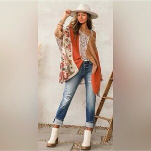 Oli & Hali Floral Patchwork Poncho Style Top